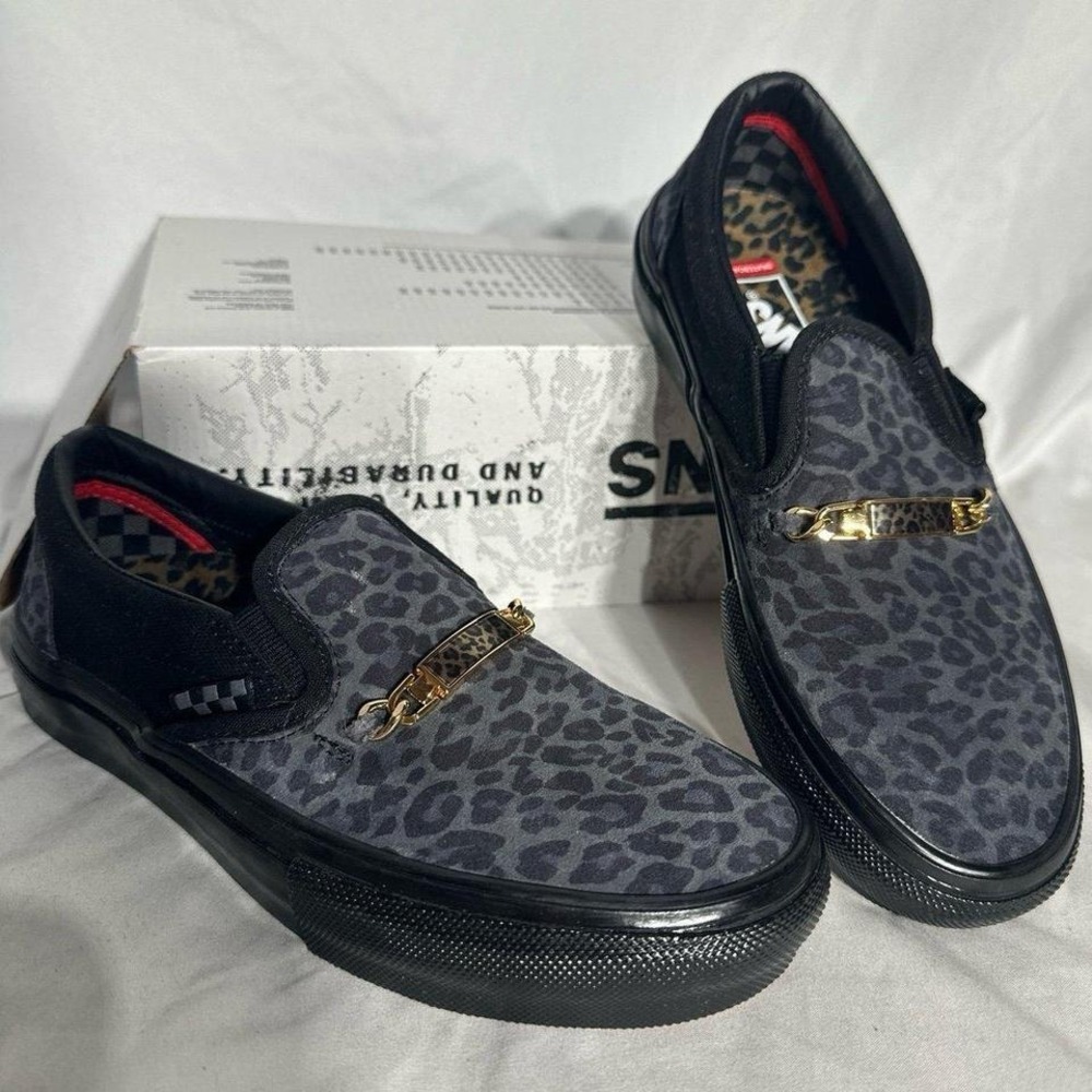 Vans Skate Slip On Cher Strauberry Grey‎ Black Cheetah Shoes New Woman's 5.5